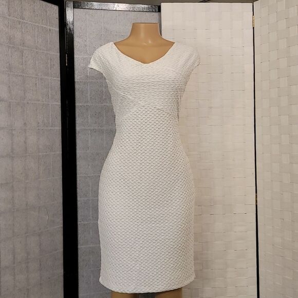 BRAND NEW BISOU BISOU V-NECKLINE TEXTURED SHEATH DRESS - Picture 9 of 12